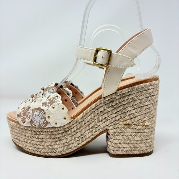 Coach Jae Link Tea Rose Floral Espadrille Sandal Chalk Multi Size 8 - Picture 7 of 9